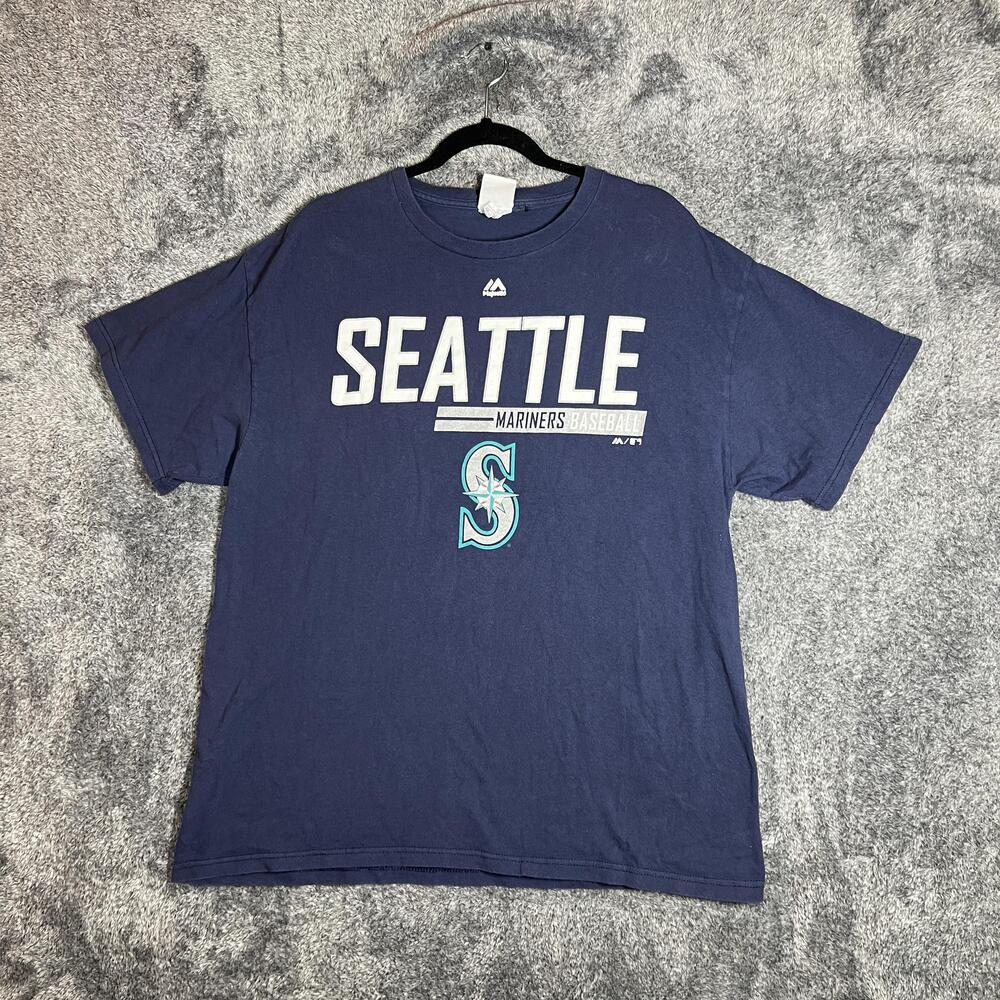 Majestic Shirt Mens XL Blue Seattle Mariners Baseball Graphic T-Shirt Crewneck
